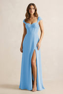 Sweetheart Corset A - Line Chiffon Bridesmaid Dress in Steel Blue - SHE IS ME Bridesmaid Dresses