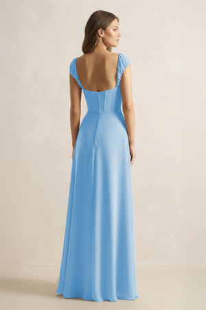 Sweetheart Corset A - Line Chiffon Bridesmaid Dress in Steel Blue - SHE IS ME Bridesmaid Dresses