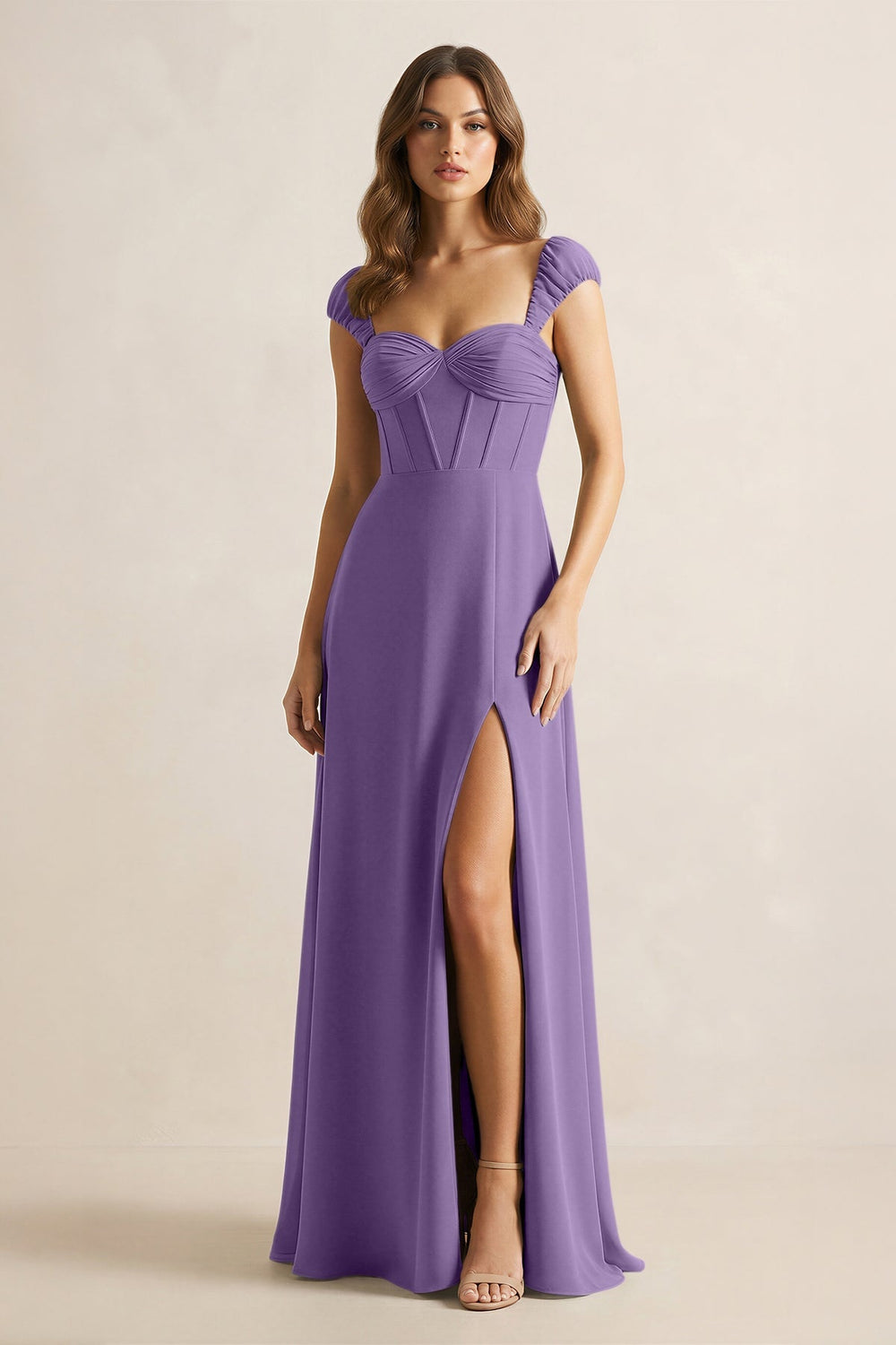 Sweetheart Corset A - Line Chiffon Bridesmaid Dress in Tahiti - KISS BRIDAL Bridesmaid Dresses