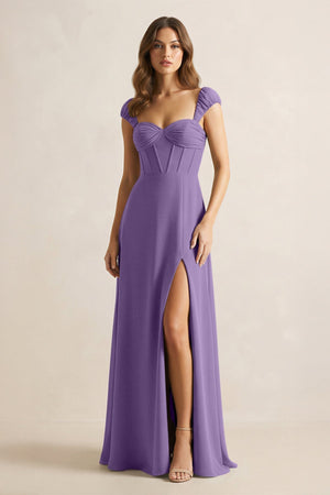Sweetheart Corset A - Line Chiffon Bridesmaid Dress in Tahiti - SHE IS ME Bridesmaid Dresses