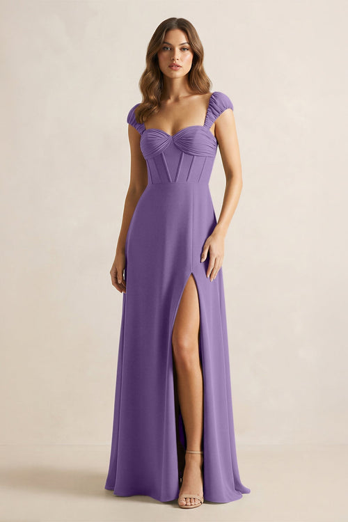 Sweetheart Corset A - Line Chiffon Bridesmaid Dress in Tahiti - SHE IS ME Bridesmaid Dresses