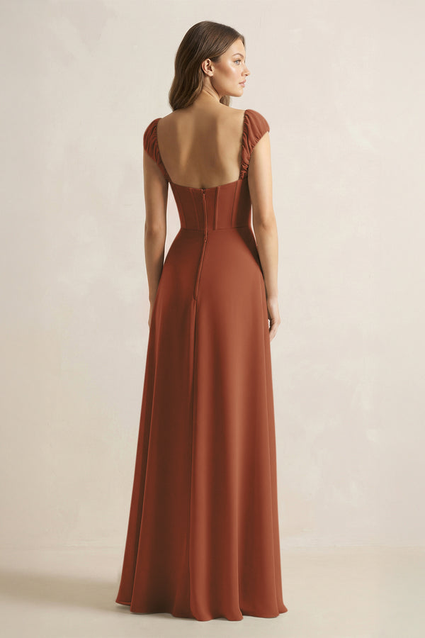 Sweetheart Corset A-Line Chiffon Bridesmaid Dress in Terracotta (2) | KISSBRIDAL