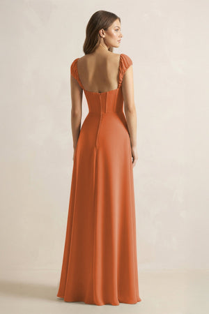 Sweetheart Corset A - Line Chiffon Bridesmaid Dress in Terracotta - SHE IS ME Bridesmaid Dresses