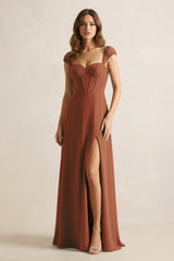 Sweetheart Corset A-Line Chiffon Bridesmaid Dress in Terracotta | KISSBRIDAL