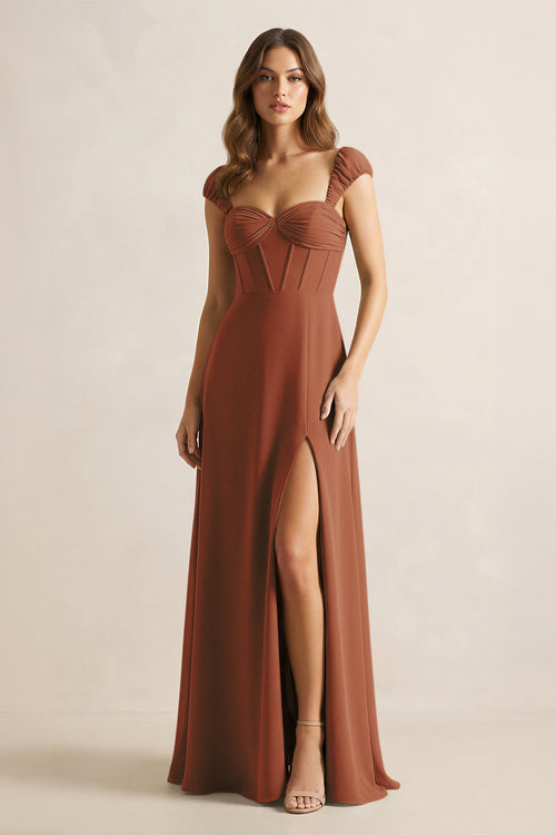 Sweetheart Corset A-Line Chiffon Bridesmaid Dress in Terracotta | KISSBRIDAL