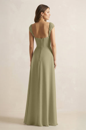 Sweetheart Corset A - Line Chiffon Bridesmaid Dress in Thyme - SHE IS ME Bridesmaid Dresses