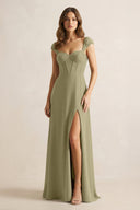 Sweetheart Corset A - Line Chiffon Bridesmaid Dress in Thyme - SHE IS ME Bridesmaid Dresses