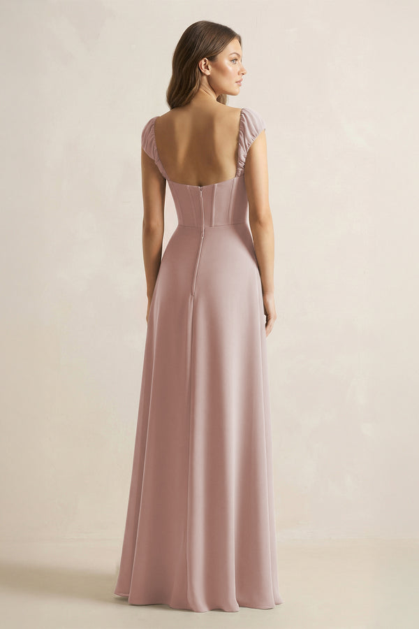 Sweetheart Corset A-Line Chiffon Bridesmaid Dress in Toffee (2) | KISSBRIDAL