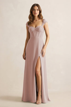 Sweetheart Corset A - Line Chiffon Bridesmaid Dress in Toffee - SHE IS ME Bridesmaid Dresses