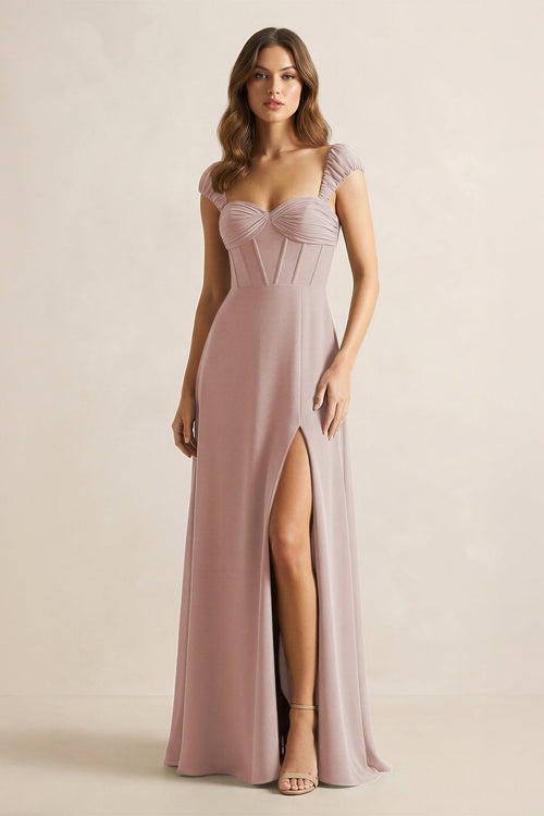 Sweetheart Corset A - Line Chiffon Bridesmaid Dress in Toffee - SHE IS ME Bridesmaid Dresses