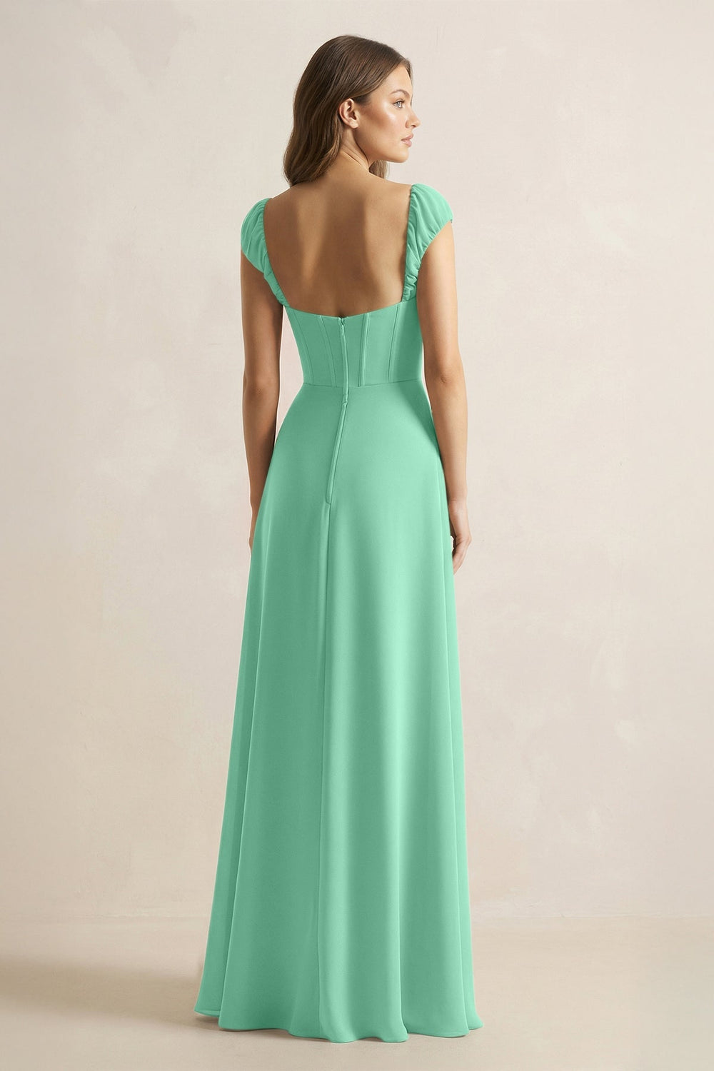 Sweetheart Corset A - Line Chiffon Bridesmaid Dress in Turquoise - KISS BRIDAL Bridesmaid Dresses