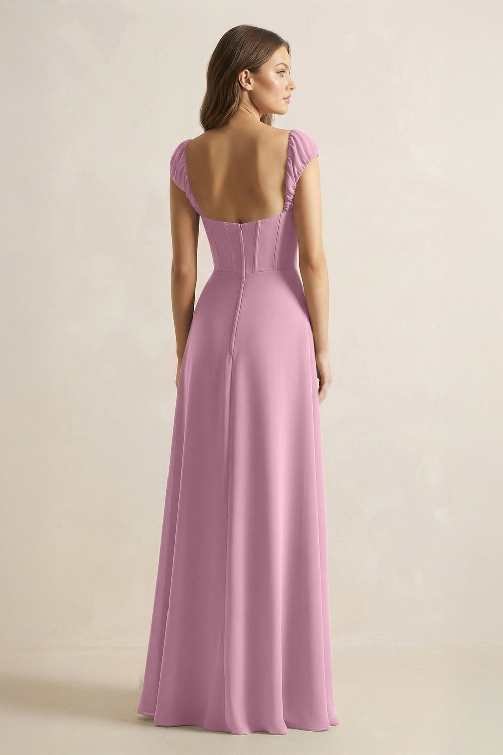 Sweetheart Corset A - Line Chiffon Bridesmaid Dress in Vintage Mauve - KISS BRIDAL Bridesmaid Dresses