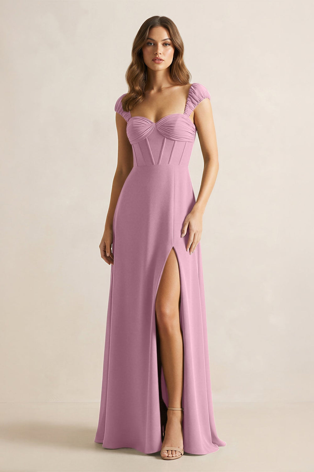 Sweetheart Corset A - Line Chiffon Bridesmaid Dress in Vintage Mauve - KISS BRIDAL Bridesmaid Dresses