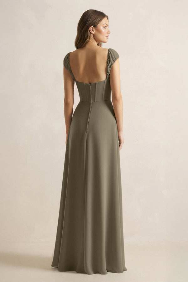 Sweetheart Corset A - Line Chiffon Bridesmaid Dress in Willow Green - SHE IS ME Bridesmaid Dresses
