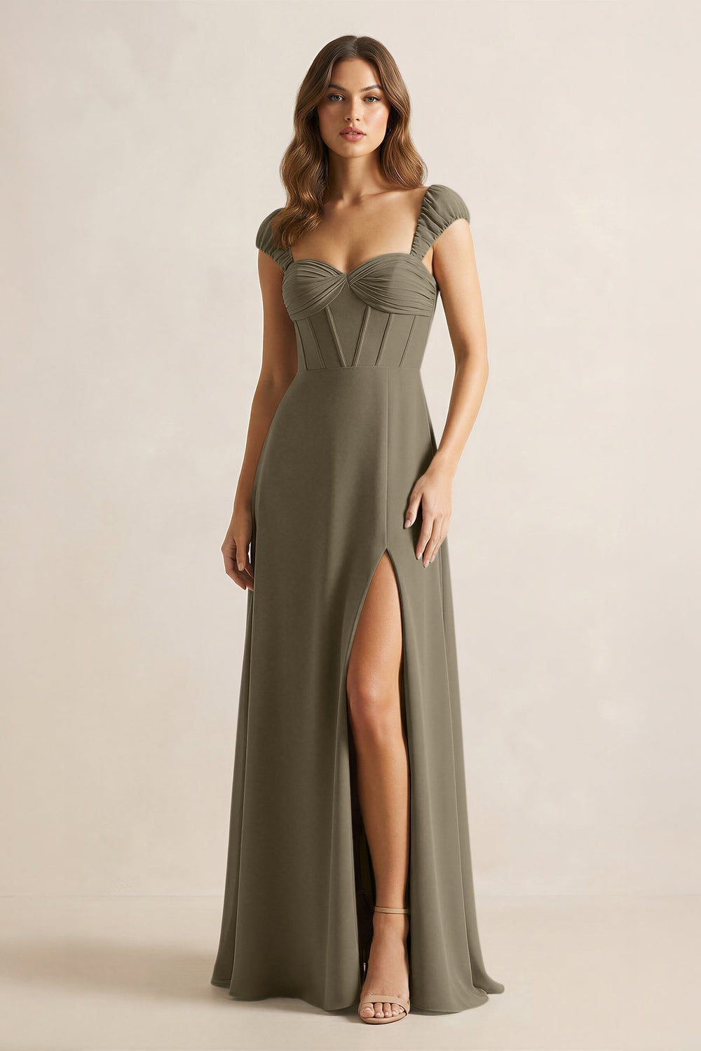 Sweetheart Corset A - Line Chiffon Bridesmaid Dress in Willow Green - KISS BRIDAL Bridesmaid Dresses