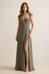Sweetheart Corset A - Line Chiffon Bridesmaid Dress in Willow Green - KISS BRIDAL Bridesmaid Dresses