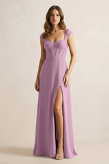 Sweetheart Corset A - Line Chiffon Bridesmaid Dress in Wisteria - KISS BRIDAL Bridesmaid Dresses