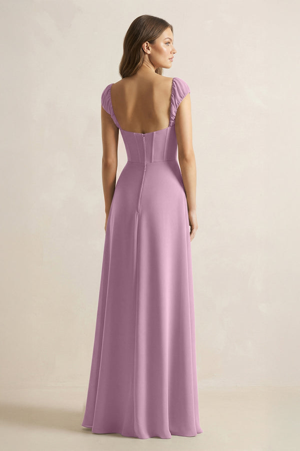 Sweetheart Corset A - Line Chiffon Bridesmaid Dress in Wisteria - SHE IS ME Bridesmaid Dresses