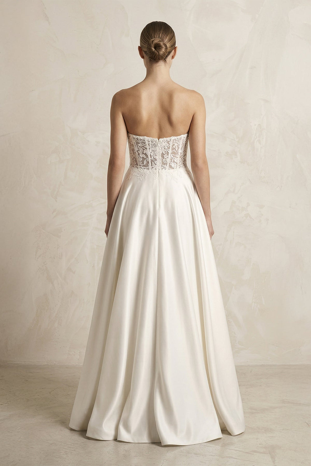 Sweetheart Corset Lace A - Line Satin Wedding Dress With Slit in White - KISS BRIDAL Wedding Dresses
