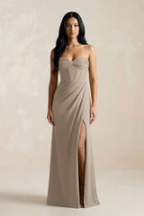 Sweetheart Corset Ruched Bridesmaid Dress in Almond - KISS BRIDAL Bridesmaid Dresses