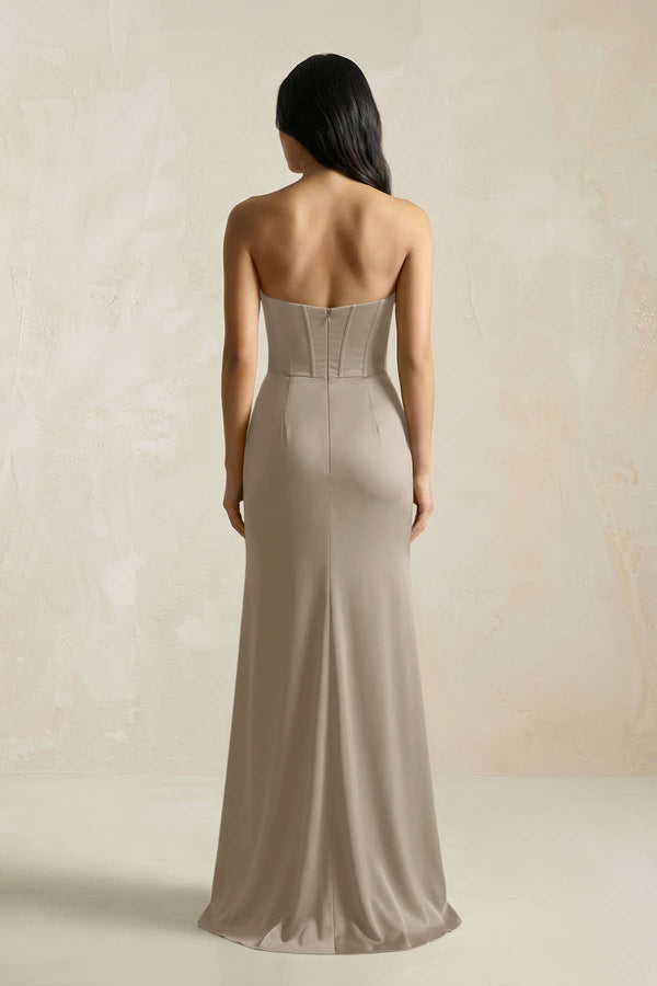 Sweetheart Corset Ruched Bridesmaid Dress in Almond - KISS BRIDAL Bridesmaid Dresses