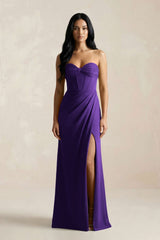 Sweetheart Corset Ruched Bridesmaid Dress in Amethyst - KISS BRIDAL Bridesmaid Dresses
