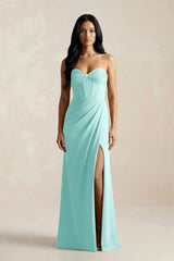 Sweetheart Corset Ruched Bridesmaid Dress in Aqua - KISS BRIDAL Bridesmaid Dresses