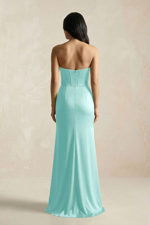 Sweetheart Corset Ruched Bridesmaid Dress in Aqua - KISS BRIDAL Bridesmaid Dresses