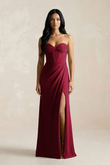 Sweetheart Corset Ruched Bridesmaid Dress in Berry - KISS BRIDAL Bridesmaid Dresses