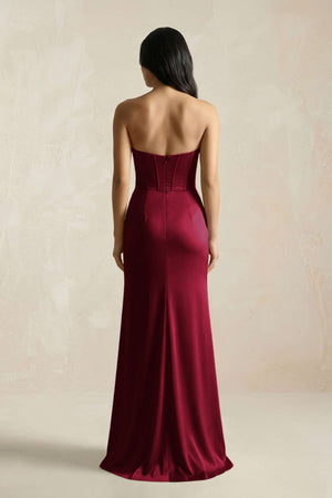 Sweetheart Corset Ruched Bridesmaid Dress in Berry - KISS BRIDAL Bridesmaid Dresses