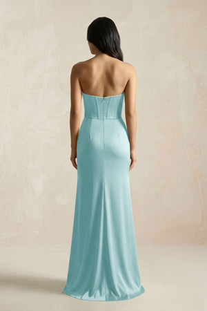 Sweetheart Corset Ruched Bridesmaid Dress in Bleached Aqua - KISS BRIDAL Bridesmaid Dresses