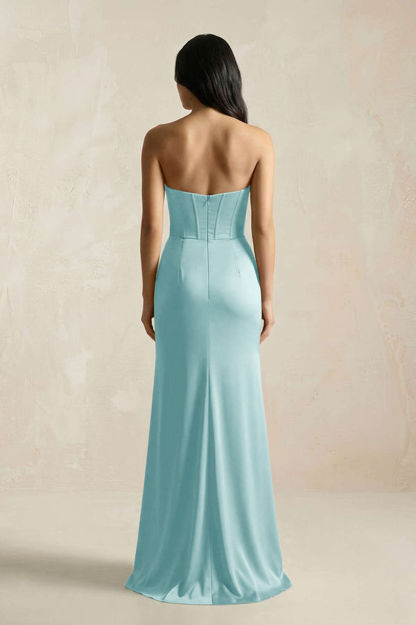 Sweetheart Corset Ruched Bridesmaid Dress in Bleached Aqua - KISS BRIDAL Bridesmaid Dresses