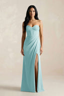 Sweetheart Corset Ruched Bridesmaid Dress in Bleached Aqua - KISS BRIDAL Bridesmaid Dresses