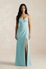 Sweetheart Corset Ruched Bridesmaid Dress in Bleached Aqua - KISS BRIDAL Bridesmaid Dresses
