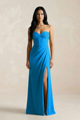 Sweetheart Corset Ruched Bridesmaid Dress in Blue Jay - KISS BRIDAL Bridesmaid Dresses