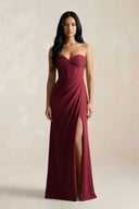 Sweetheart Corset Ruched Bridesmaid Dress in Burgundy - KISS BRIDAL Bridesmaid Dresses