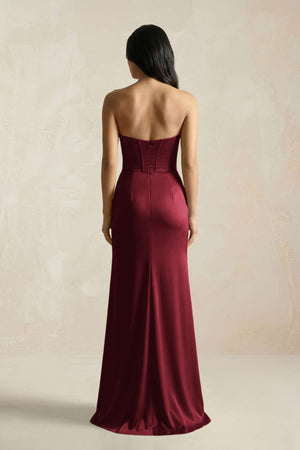 Sweetheart Corset Ruched Bridesmaid Dress in Burgundy - KISS BRIDAL Bridesmaid Dresses