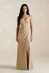 Sweetheart Corset Ruched Bridesmaid Dress in Champagne - KISS BRIDAL Bridesmaid Dresses