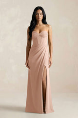 Sweetheart Corset Ruched Bridesmaid Dress in Champagne Rose - KISS BRIDAL Bridesmaid Dresses