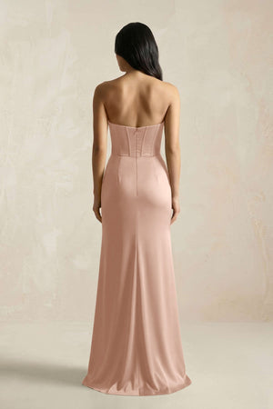 Sweetheart Corset Ruched Bridesmaid Dress in Champagne Rose - KISS BRIDAL Bridesmaid Dresses