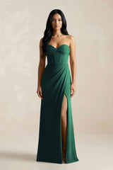 Sweetheart Corset Ruched Bridesmaid Dress in Dark Green - KISS BRIDAL Bridesmaid Dresses