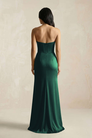 Sweetheart Corset Ruched Bridesmaid Dress in Dark Green - KISS BRIDAL Bridesmaid Dresses