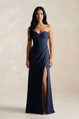 Sweetheart Corset Ruched Bridesmaid Dress in Dark Navy - KISS BRIDAL Bridesmaid Dresses