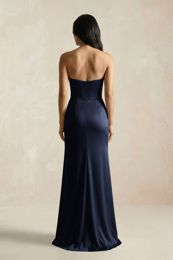 Sweetheart Corset Ruched Bridesmaid Dress in Dark Navy - KISS BRIDAL Bridesmaid Dresses