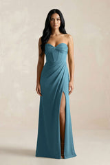 Sweetheart Corset Ruched Bridesmaid Dress in Dark Teal - KISS BRIDAL Bridesmaid Dresses