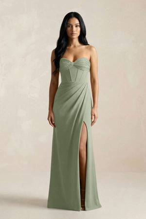 Sweetheart Corset Ruched Bridesmaid Dress in Dove Gray - KISS BRIDAL Bridesmaid Dresses