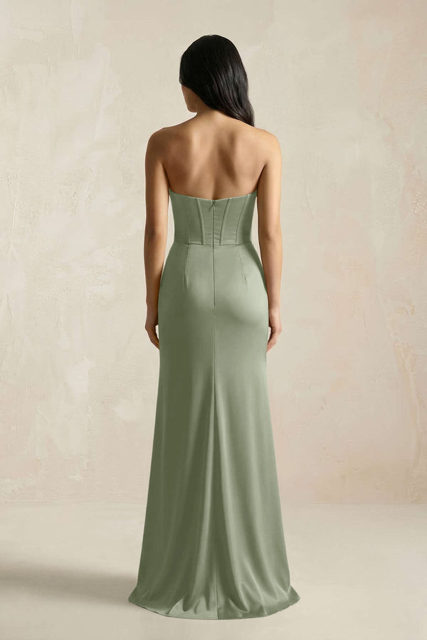 Sweetheart Corset Ruched Bridesmaid Dress in Dove Gray - KISS BRIDAL Bridesmaid Dresses