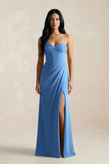 Sweetheart Corset Ruched Bridesmaid Dress in Dusty Blue - KISS BRIDAL Bridesmaid Dresses