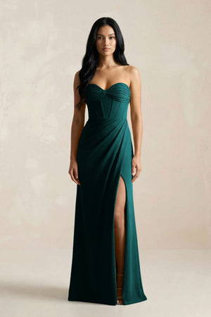 Sweetheart Corset Ruched Bridesmaid Dress in Emerald - KISS BRIDAL Bridesmaid Dresses