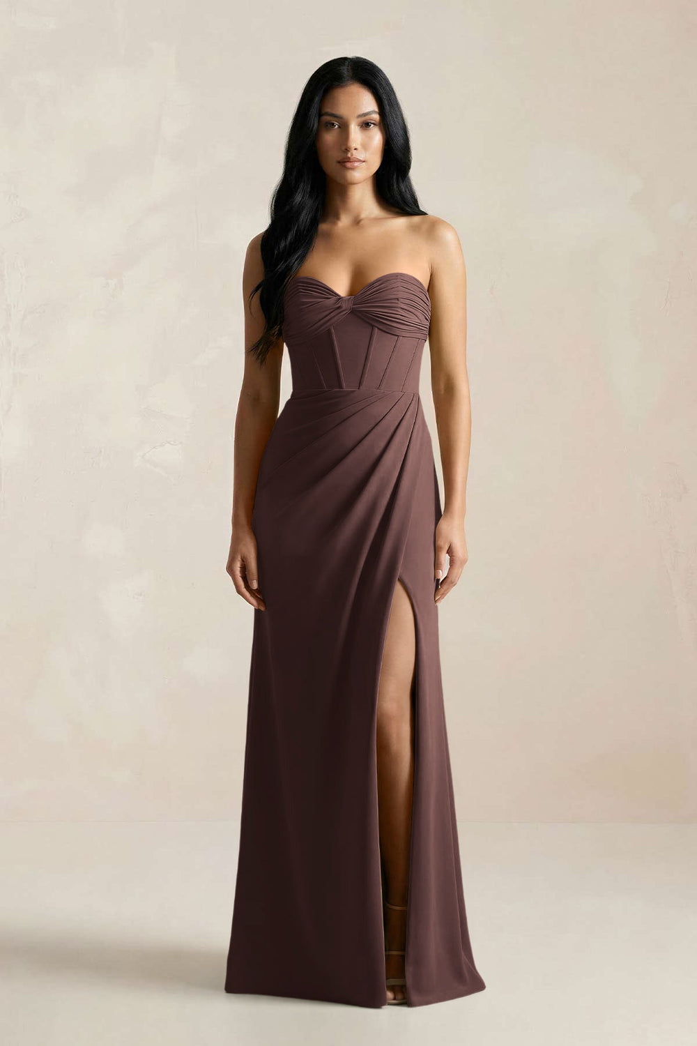 Sweetheart Corset Ruched Bridesmaid Dress in Espresso - KISS BRIDAL Bridesmaid Dresses